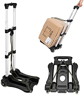 Portable Hand Truck Aluminum Folding Luggage Cart Lightweight Compact Trolley 80 LB with Elastic Hook Rope for Travel Moving Luggage Personal and Office Use