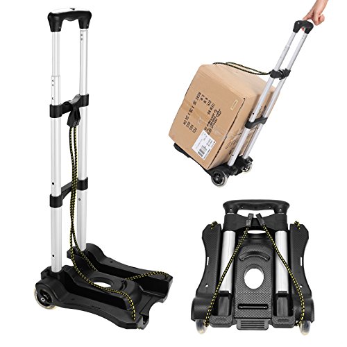 Portable Hand Truck Aluminum Folding Luggage Cart Lightweight Compact Trolley 80 LB with Elastic Hook Rope for Travel Moving Luggage Personal and Office Use