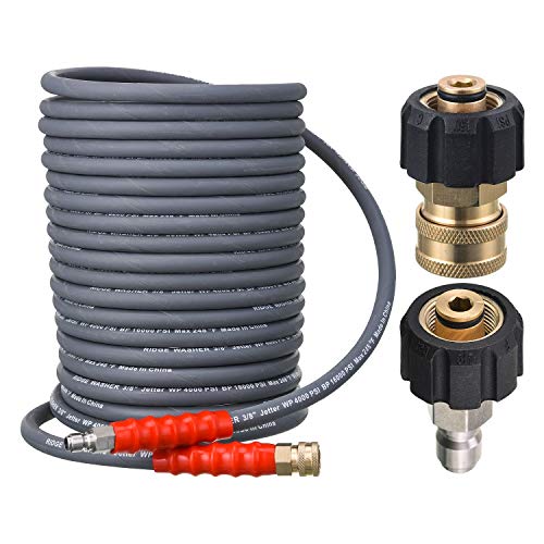 RIDGE WASHER Pressure Washer Hose 50 Feet X 3/8 Inch for Hot and Cold Water, with M22 14mm to 3/8 Inch Quick Connect, 4000 PSI