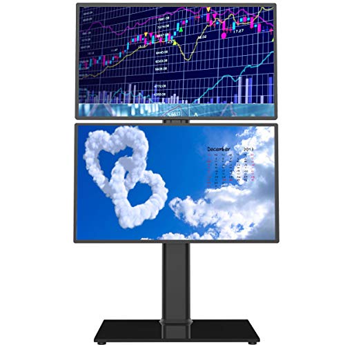 Dual Monitor Stand - Vertical Stack Screen Free-Standing Monitor Riser Fits Two 13 to 30 Inch Screen with Swivel, Tilt, Height Adjustable, Holds One (1) Screen up to 44Lbs HT05B-002