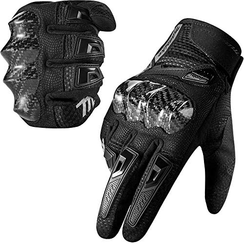 MADBIKE Motorcycle Gloves for Men Women Carbon Fiber Hard Knuckle Touchscreen Fit Dirt Mountain Bike Motocross(Black,Large)