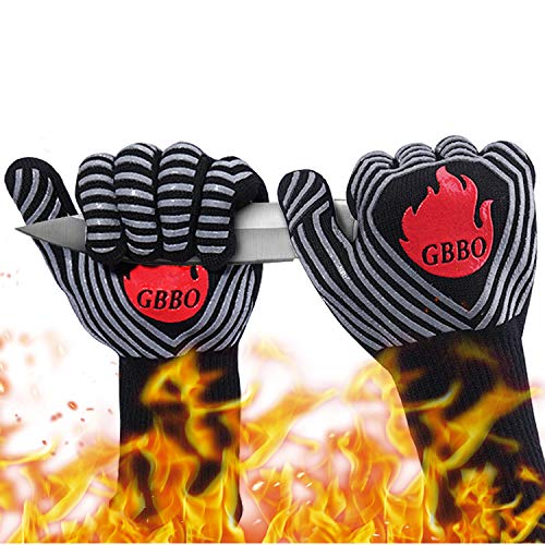 GBBO BBQ Gloves 1472°F Heat Resistant Oven Gloves, Food Grade Premium Non-Slip Silicone Oven Mitts Cooking Gloves for Home Kitchen, Grill Gloves for Barbecue, Cooking, Baking, Welding, Cutting