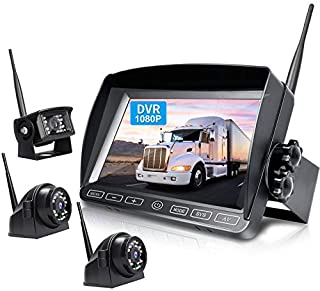 ZEROXCLUB Digital Wireless Backup Camera System Kit,HD 1080P & IP69 Waterproof Wireless Reverse Rear Side View Camera + 7 DVR Split Monitor with Touch Button for RV/Truck/Trailer/Bus/Pickup/Van-B3C