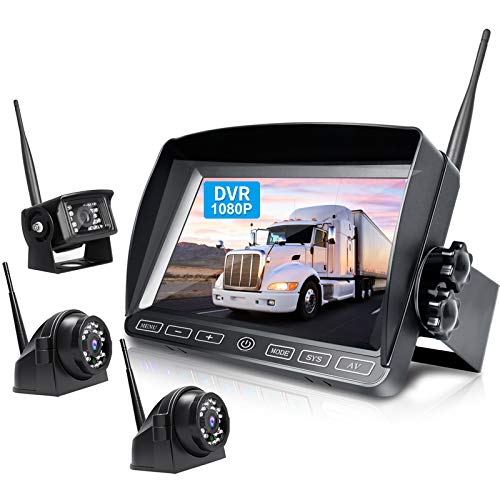 ZEROXCLUB Digital Wireless Backup Camera System Kit,HD 1080P & IP69 Waterproof Wireless Reverse Rear Side View Camera + 7 DVR Split Monitor with Touch Button for RV/Truck/Trailer/Bus/Pickup/Van-B3C