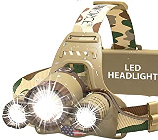 DanForce Camouflaged Headlamp Ultra Bright USB Rechargeable Head lamp. Tactical Head Flashlight Designed Especially for Hunting & Fishing. LED Headlamps CREE 1080 Lumens Headlight with Red Light