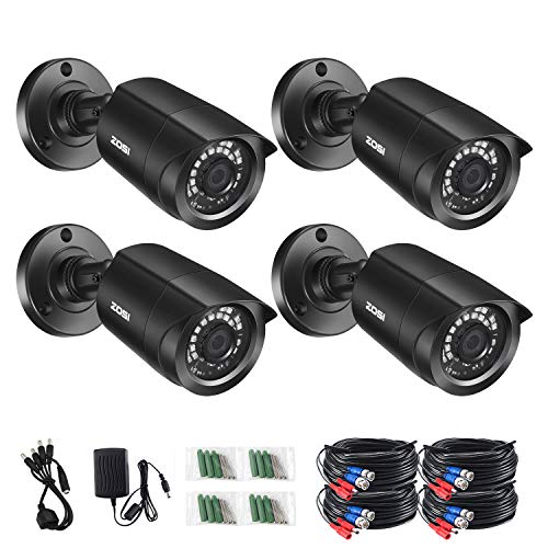 ZOSI 1080P 4 Pack HD-TVI Security Bullet Cameras Outdoor Indoor Weatherproof with 24pcs IR LEDs 80ft Night Vision for 720P/1080N/1080P/5MP/4K HD-TVI AHD CVI Analog Surveillance CCTV DVR Systems