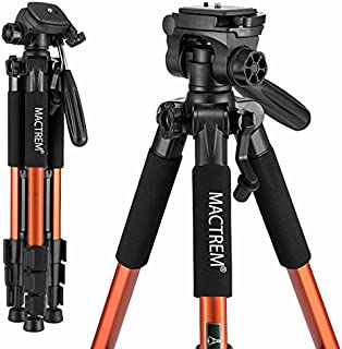 Mactrem PT55 Travel Camera Tripod Lightweight Aluminum for DSLR SLR Canon Nikon Sony Olympus DV with Carry Bag -11 lbs(5kg) Load (Orange)