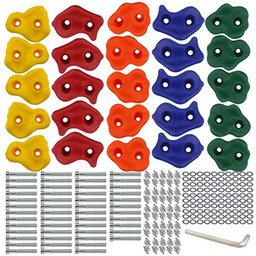 Ogrmar 25 PCS Rock Climbing Holds Set with Mounting Screws and Hardware for DIY Kids Indoor and Outdoor Play Set Use White