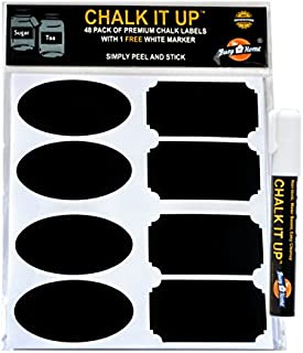 CHALK IT UP 48-pack Chalkboard Labels | Premium Quality | Organize or Decorate Your Pantry Storage & Office | With 1 FREE Premium White Liquid Chalk Marker