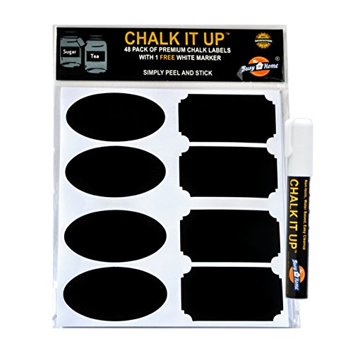 CHALK IT UP 48-pack Chalkboard Labels | Premium Quality | Organize or Decorate Your Pantry Storage & Office | With 1 FREE Premium White Liquid Chalk Marker