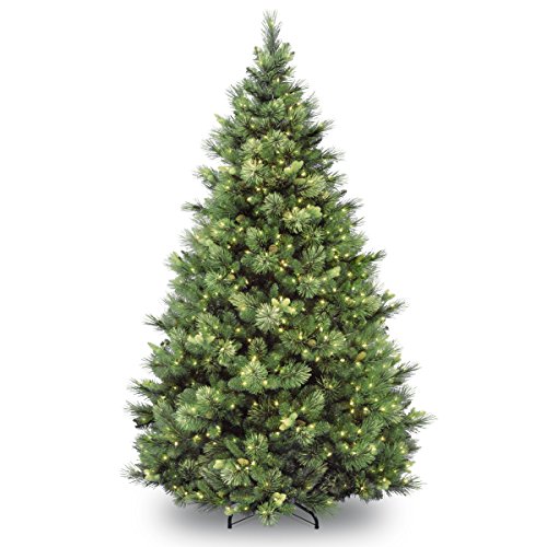 National Tree Company'Feel Real' Pre-lit Artificial Christmas Tree | Includes Pre-strung White Lights | Flocked with Cones | Carolina Pine - 7 ft