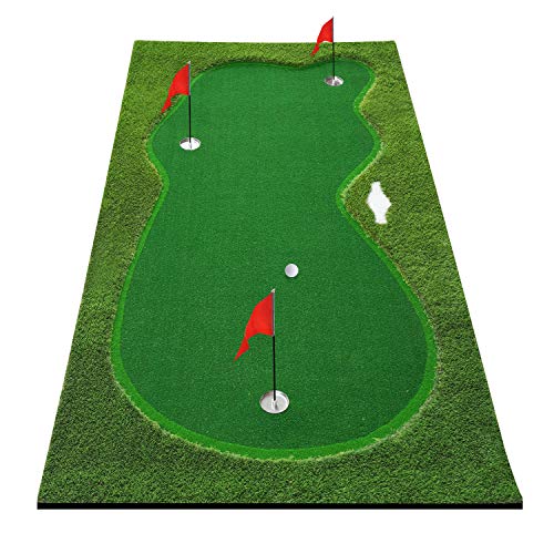 BOBURN Golf Putting Green/Mat-Golf Training Mat- Professional Golf Practice Mat- Green Long Challenging Putter for Indoor/Outdoor (5x10ft Green)