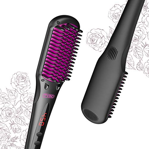 TYMO Ionic Hair Straightener Brush - Enhanced Ionic Straightening Brush with 16 Heat Levels for Frizz-Free Silky Hair, Anti-Scald & Auto-Off Safe & Easy to Use