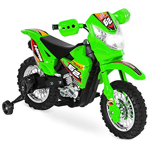 Best Choice Products Kids 6V Ride On Motorcycle w/ Treaded Tires, Working Headlights, 2mph Top Speed, Training Wheels, Realistic Sounds, Music, Battery Charger - Green