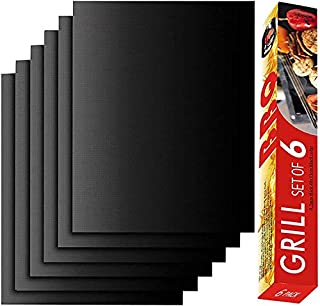 RENOOK Grill Mat Set of 6-100% Non-Stick BBQ Grill Mats, Heavy Duty, Reusable, and Easy to Clean - Works on Electric Grill Gas Charcoal BBQ - 15.75 x 13-Inch, Black