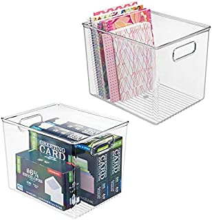 mDesign Plastic Storage Bin with Handles for Office, Desk, Book Shelf, Filing Cabinet - Organizer for Sticky Notes, Pens, Notepads, Pencils, Supplies - BPA Free, 10