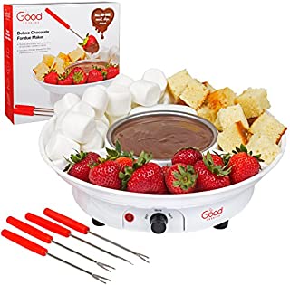 Chocolate Fondue Maker- Deluxe Electric Dessert Fountain Fondue Pot Set with 4 Forks and Party Serving Tray