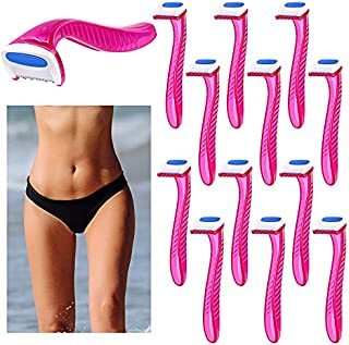 12 Pieces Women's Razor Bikini Trimmer Durable Travel Accessories Women Razors Shaver Pubic Hair Removal Beauty Razor T-Type Razor for Body Cosmetic Tool (Pink)