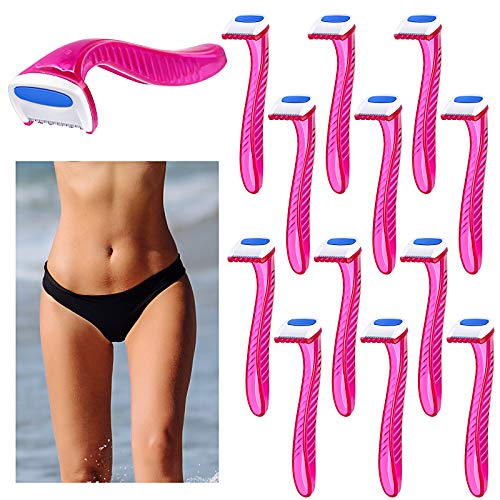 12 Pieces Women's Razor Bikini Trimmer Durable Travel Accessories Women Razors Shaver Pubic Hair Removal Beauty Razor T-Type Razor for Body Cosmetic Tool (Pink)