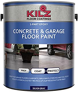 KILZ L377611 1-Part Epoxy Acrylic Interior/Exterior Concrete and Garage Floor Paint, Satin, Silver Gray, 1-Gallon, 1 Gallon, 4 l