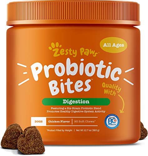 Zesty Paws Probiotic for Dogs - Probiotics for Gut Flora, Digestive Health, Occasional Diarrhea & Bowel Support - Clinically Studied DE111 - Functional Dog Supplement Soft Chews for Pet Immune System