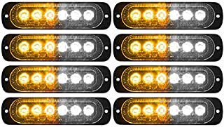 DIBMS LED Emergency Strobe Lights, 8x Amber White 6 LED Strobe Warning Emergency Flashing Light Caution Construction Hazard Light Bar For Car Truck Van Off Road Vehicle ATV SUV Surface Mount