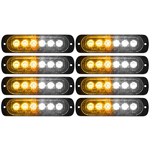 DIBMS LED Emergency Strobe Lights, 8x Amber White 6 LED Strobe Warning Emergency Flashing Light Caution Construction Hazard Light Bar For Car Truck Van Off Road Vehicle ATV SUV Surface Mount