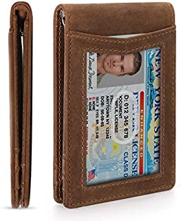 Vemingo Front Pocket Wallet for Men RFID Blocking Slim Wallets with Money Clip Bifold Women Genuine Leather Wallet with ID Window