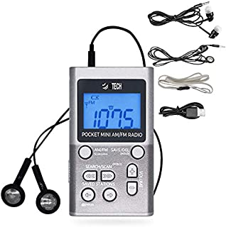 BTECH MPR-AF1 AM FM Personal Radio with Two Types of Stereo Headphones, Clock, Great Reception and Long Battery Life, Mini Pocket Walkman Radio with Headphones (Silver)