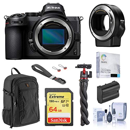 Nikon Z5 Full Frame Mirrorless Digital Camera (Body Only) Bundle with FTZ Mount Adapter, 64GB SD Card, Backpack, Wrist Strap, Extra Battery, Octopus Tripod, Screen Protector, Cleaning Kit