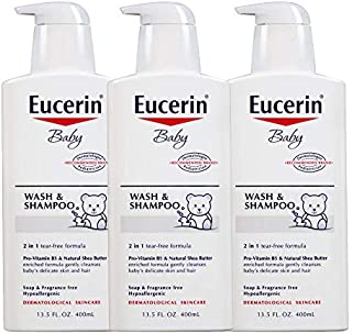 Eucerin Baby Wash & Shampoo - 2 in 1 Tear Free Formula, Hypoallergenic & Fragrance Free, Nourish and Soothe Sensitive Skin - 13.5 fl. oz. Pump Bottle (Pack of 3)