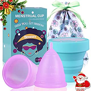 Menstrual Cup (1Large + 1Small Cup + 1Storage Cup + 1Storage Bag) Period Cup for Heavy&Light Flow Soft and Reusable Moon Cup Tampons and Pads Alternative, Purple