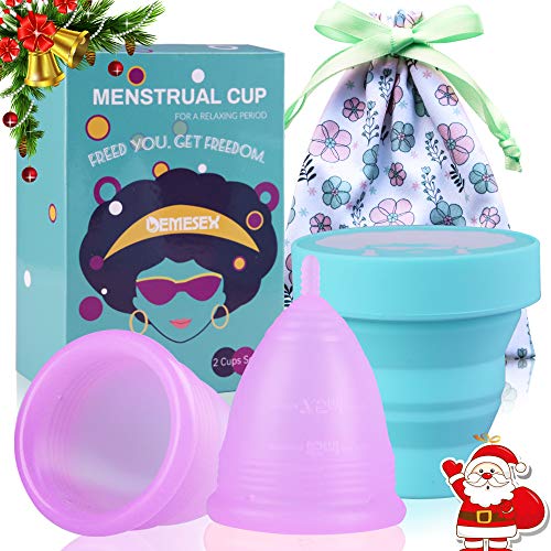 Menstrual Cup (1Large + 1Small Cup + 1Storage Cup + 1Storage Bag) Period Cup for Heavy&Light Flow Soft and Reusable Moon Cup Tampons and Pads Alternative, Purple