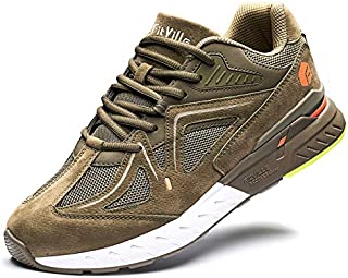 FitVille Men's Walking Shoes with Wide Toe Box Arch Support Trail Running Sneakers Lace Up Non Slip Shoes Plantar Fasciitis Heel Pain Relief Footwear Army Green