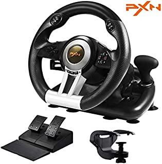 PXN V3III PC Racing Wheels,180° Game Racing Wheel and Dual Motors Vibration Experience,PS4 Steering Wheel with Linear Pedal/Accelerator Brake,for PC/PS4/Xbox One/Xbox Series S&X/Switch(Black)