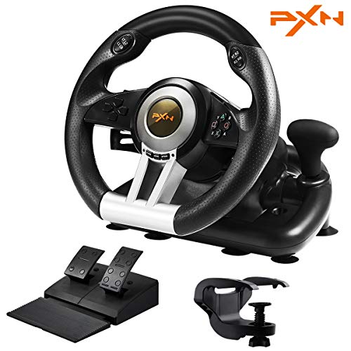 PXN V3III PC Racing Wheels,180° Game Racing Wheel and Dual Motors Vibration Experience,PS4 Steering Wheel with Linear Pedal/Accelerator Brake,for PC/PS4/Xbox One/Xbox Series S&X/Switch(Black)