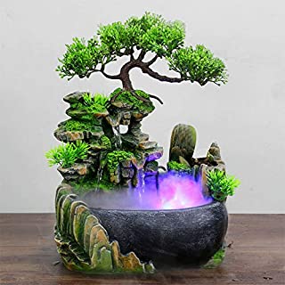 Desktop Water Fountain Indoor Decoration  Fountain Ornament Fengshui - with LED Light for Home Office Bedroom RelaxationSoothing Relaxation, Zen Meditation Ambient Office Home