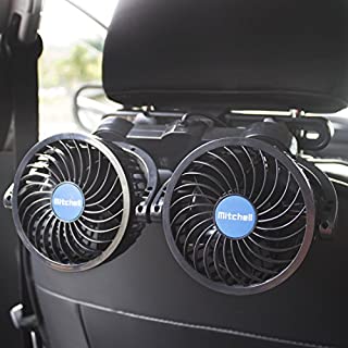 poraxy Car Fans,12V Electric Auto Cooling Fan, Headrest 360 Degree Rotatable Dual Head Stepless Speed Rear Seat Air Fan for Sedan SUV RV Boat