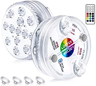 LOFTEK Submersible LED Lights with Magnets, Suction Cups, 13 LED Waterproof Underwater Led Lights with Remote RF, Battery Operated Decoration Light for Pool,Pond,Centerpieces,Foundation,Vase (2 Packs)