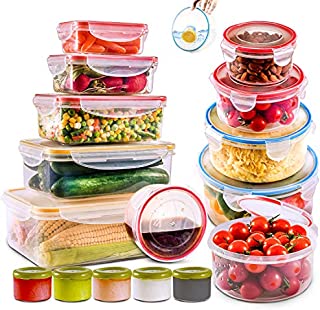 28 PCs Large Food Storage Containers with Airtight Lids-Freezer & Microwave Safe,BPA Free Plastic Meal Prep Containers & Kitchen set.Leak proof Lunch Containers-Snacks, Sandwich, Sauces & Bento box