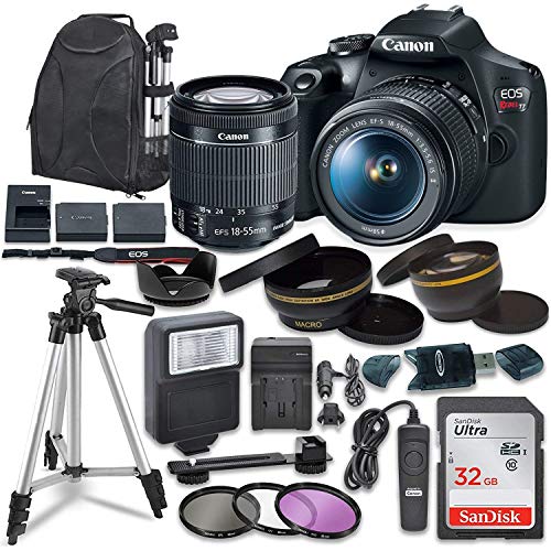 Canon EOS Rebel T7 Digital SLR Camera with Canon EF-S 18-55mm Image Stabilization II Lens, Sandisk 32GB SDHC Memory Cards, Accessory Bundle