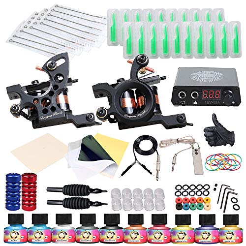 Dragonhawk Complete Tattoo Kit 2 Machine Gun 10 Color Inks Power Supply