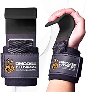 DMoose Fitness Weight Lifting Hooks Grip (Pair) - 8 mm Thick Padded Neoprene, Double Stitching, Non-Slip Resistant Coating  Secure Your Grip and Reach Your Goals (Black (Flat Hook), Flat Hook)