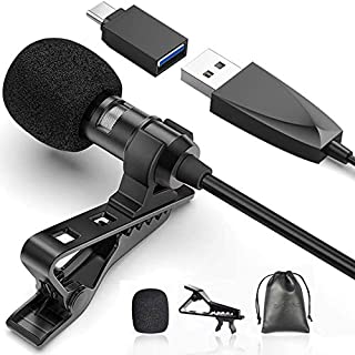 USB Lavalier Lapel Microphone for Video Recording Podcasting Streaming, USB C Clip-on Computer Microphones, Plug & Play Omnidirectional Condenser Lav Mic for Android Phone PC Laptop Mac MacBook PS4