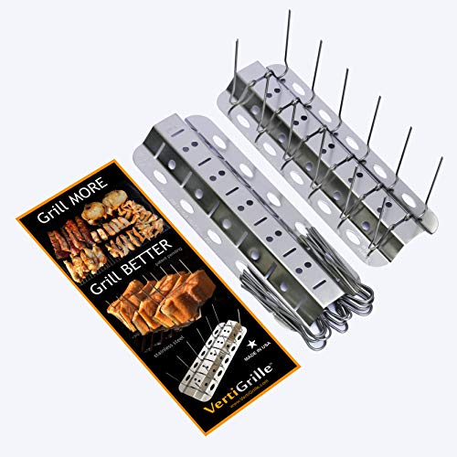 VertiGrille Skewer Rack (24 skewers / 2 Pack) - Ribs, Chicken Wings, Shish Kabob, Gyro, Fish & More. Made in USA. Stores Flat in Kitchen Drawer. Accessory for Smokers, Grills, Air Fryers.