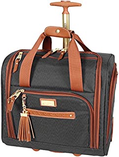 Steve Madden Designer 15 Inch Carry on Suitcase- Small Weekender Overnight Business Travel Luggage- Lightweight 2- Rolling Spinner Wheels Under Seat Bag for Women (Black)