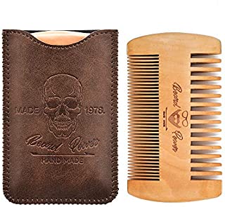 Beard Power Wooden Beard Comb & Durable Case for Men with Sexy Beard, Fine & Coarse Teeth, Pocket Comb for Beards & Mustaches,Brown Skull Design