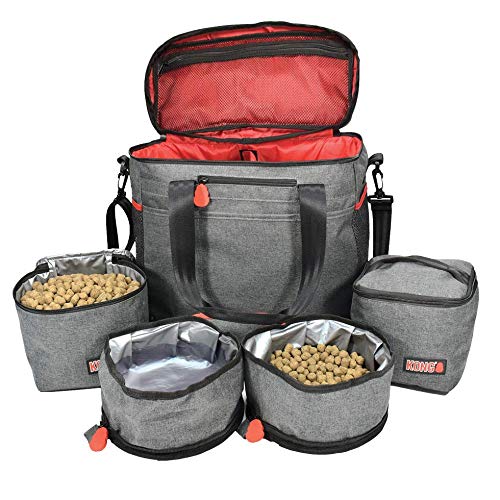 KONG Pet Travel Bag (5-Piece) & Washable Tote Organizer - Food Storage Containers & Collapsible Bowls, Multi-Functional Pockets - Great Weekend Pet Travel Set for Dog