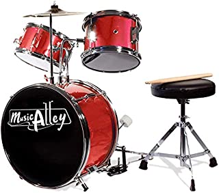 Music Alley 3 Piece Kids Drum Set with Throne, Cymbal, Pedal & Drumsticks, Red, (DBJK02-MR)