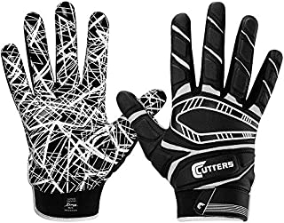 Cutters Game Day Padded Football Glove for Lineman and All- Purpose Player. Grip Football Glove, Youth & Adult Sizes, 1 Pair, BLACK, YOUTH: Large